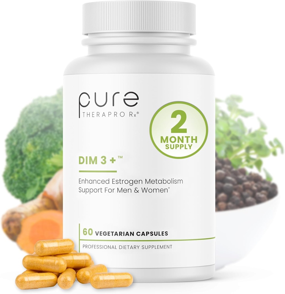 Pure Therapro Rx DIM 3+ | 60 Vegan Caps - 2 Month Supply | DIM, Curcumin & BioPerine, Supports Healthy Estrogen Metabolism in Men & Women, Antioxidant & Detoxification Support, Pharmaceutical Grade