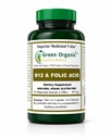 Grüne Bio-Ergänzungen (Pack-1) Vitamin B12 & Folsäure, 1000mcg, 90 VCaps, Handgemacht, Vegan, Non-GMO, unterstützt die Arbeitsweise des Nervous Systems, und die Integrität der Haut, Haare & Leber