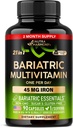 Bariatric Multivitamin - 45 mg Eisen Supplements - Made in USA - für Damen &amp; Herren - All-in-One, 21 Essential Vitamins - Magenhülle Unterstützung - Frei von Zucker, Gluten & Soy - 90 Kapseln, Einmal täglich