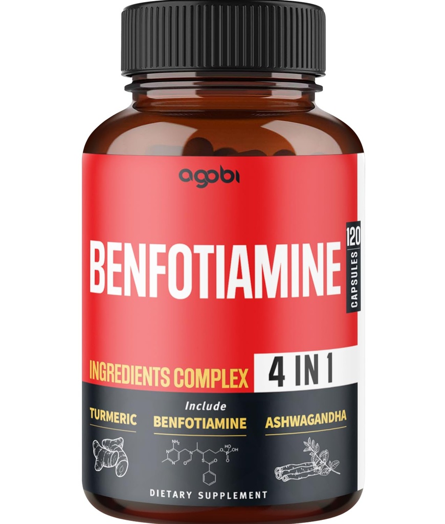 agobi 4in1 Benfotiamine Supplement - 2 Monate für Verdauung, Energieproduktion & Immune - Plus Kurkuma Wurzel, Ashwagandha Wurzel & Organic Gymnema Sylvestre - 120 Kapseln