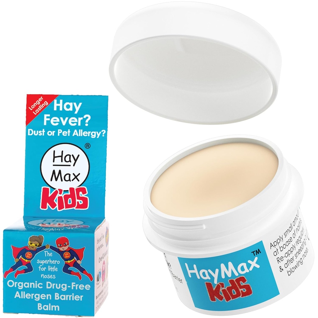 Baume de barrière d'allergène HayMax pour les enfants, 0,17 fl oz (5ml), biologique, naturel et non somnolent, enfants Hay Fever Allergy Relief - Pièges Pollen, Dust & Pet Allergen - Ragweed & Cedar