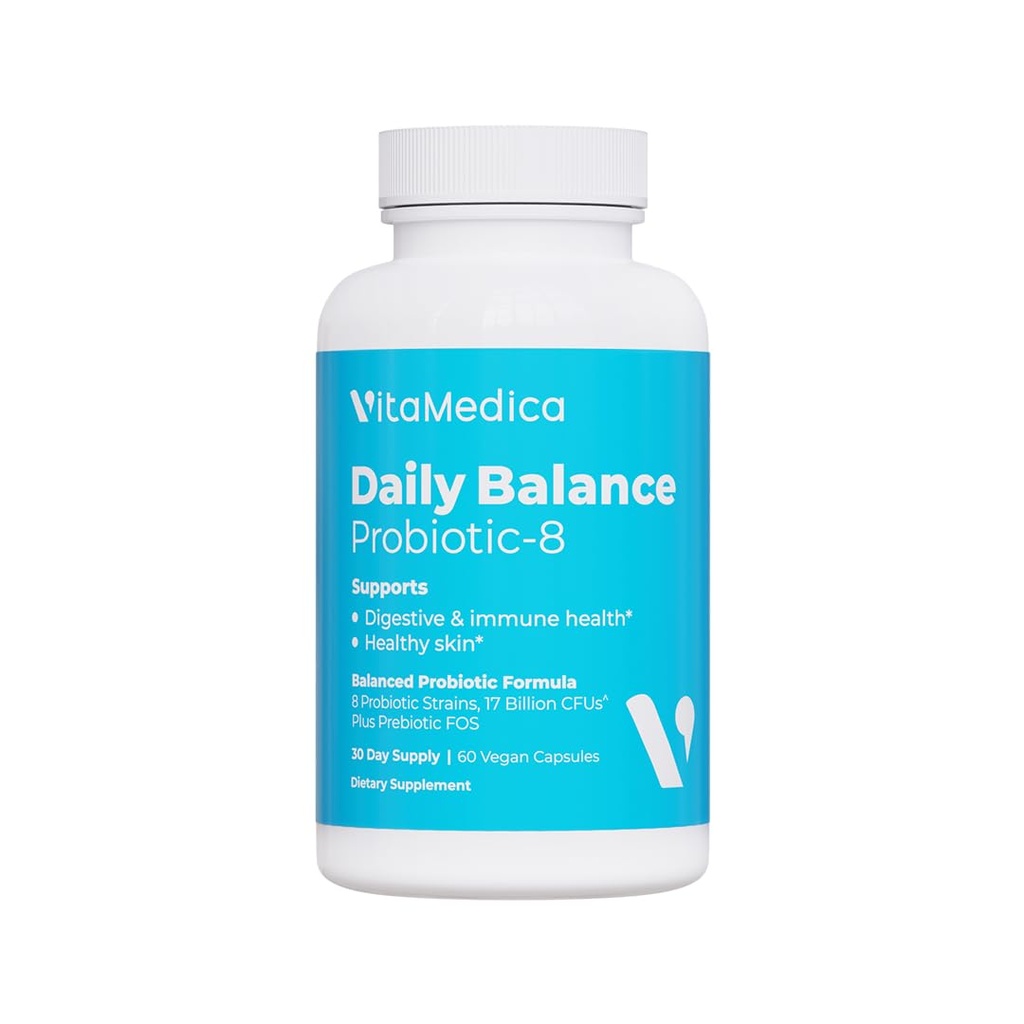 VitaMedica | Daily Balance Probiotic-8 | Probiotic Supplement | 16 Billion CFUs | Gut Gesundheit | Verdauungs-, Haut- und Immununterstützung | Verstopfung, Durchfall, Gas & Bloating Relief | Vegan | 60 Count