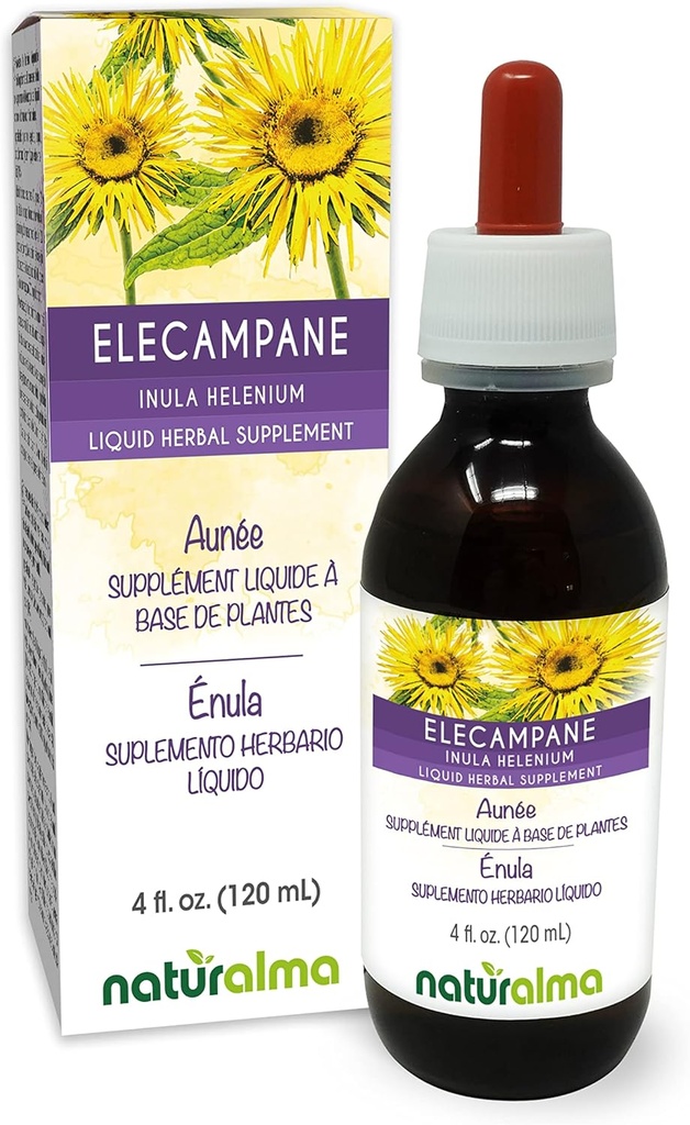 Naturalma Elecampane (Inula helenium) Teinture sans alcool racine - 4 fl oz Extrait liquide dans les gouttes - Supplément à base de plantes - Vegan