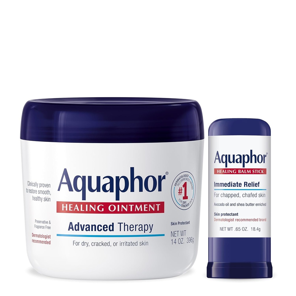 Aquaphor Fortgeschrittene Therapie Heilung Salbe Hautschutz (14 Oz) + Heilung Balm Stick mit Avocado Öl und Shea Butter (0.65 Oz)