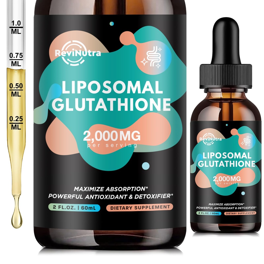 Liposomale Glutathione-Ergänzung - 2000mg Glutathione Flüssigkeitstropfen mit Vitamin C, Curcumin & Trans-Resveratrol - Leistungsstarkes Antioxidans für Immun-, Hautgesundheit, Aging Defense & Liver Detox - 2 Fl Oz