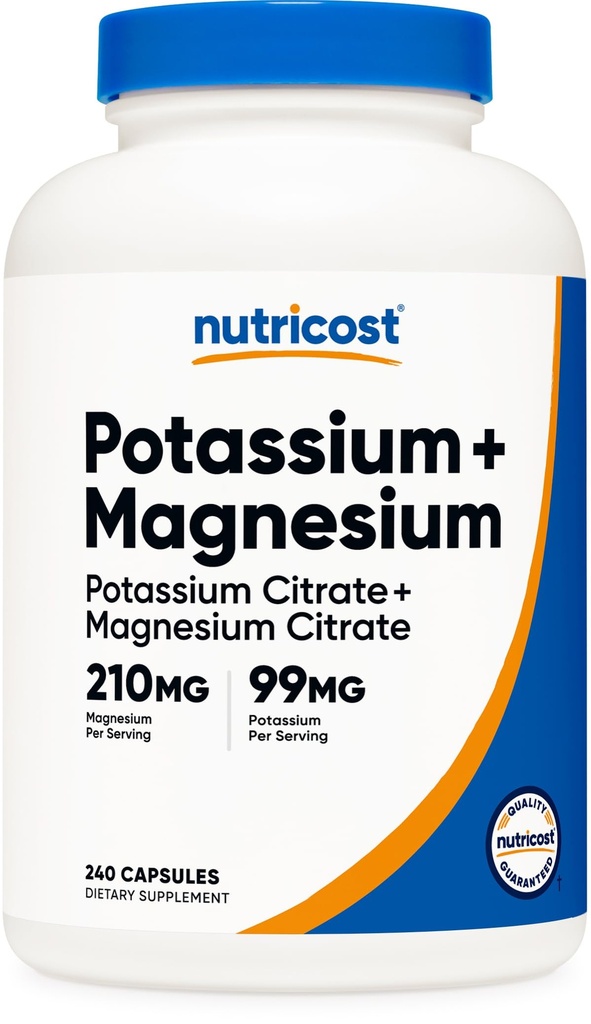 Nutricost Potassium (99 mg) Magnésium (210 mg) Citrates, 240 Capsules - Non-OGM, sans gluten
