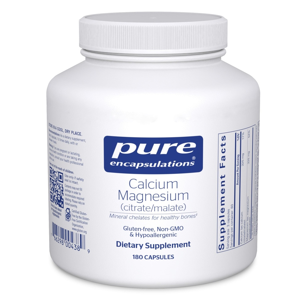 Reine Kapseln Calcium Magnesium (Kitrate/Malat) | Ergänzung zur Unterstützung von Knochen und Herz-Kreislauf-Gesundheit* | 180 Kapseln