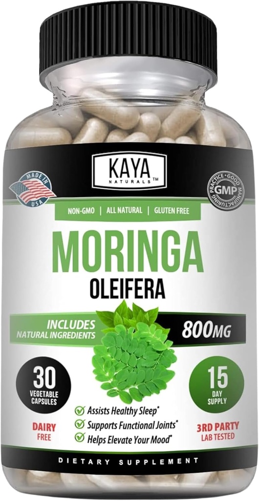 Kaya Naturals Moringa Leaf Extract - Complete Greens Superfood Supplement - Pure Miracle Tree Moringa - Boost Energy Naturally - Nutrient Dense Vitamins for Adult - 30 Veggie Count