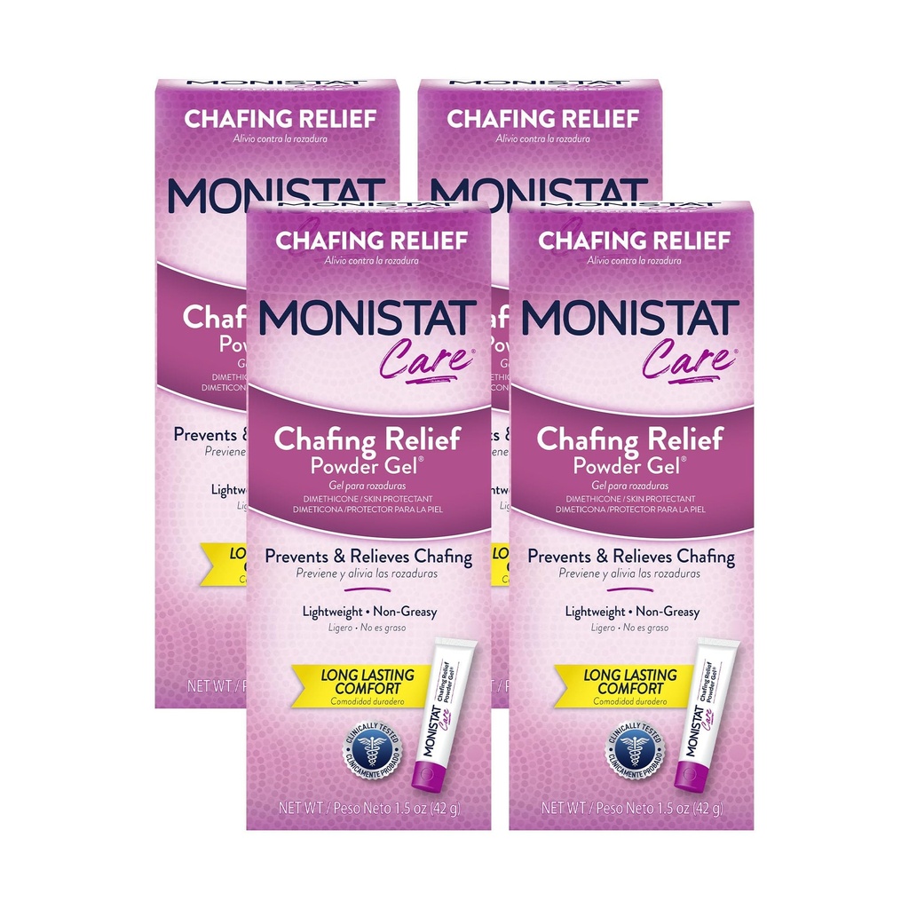 Monistat Chafing Relief-Pulver-Gel, langlebiger Anti-Chafing-Schutz für Bikini-Bereich, Oberschenkel und Bra-Linien, 1,5 Oz, Pack von 4
