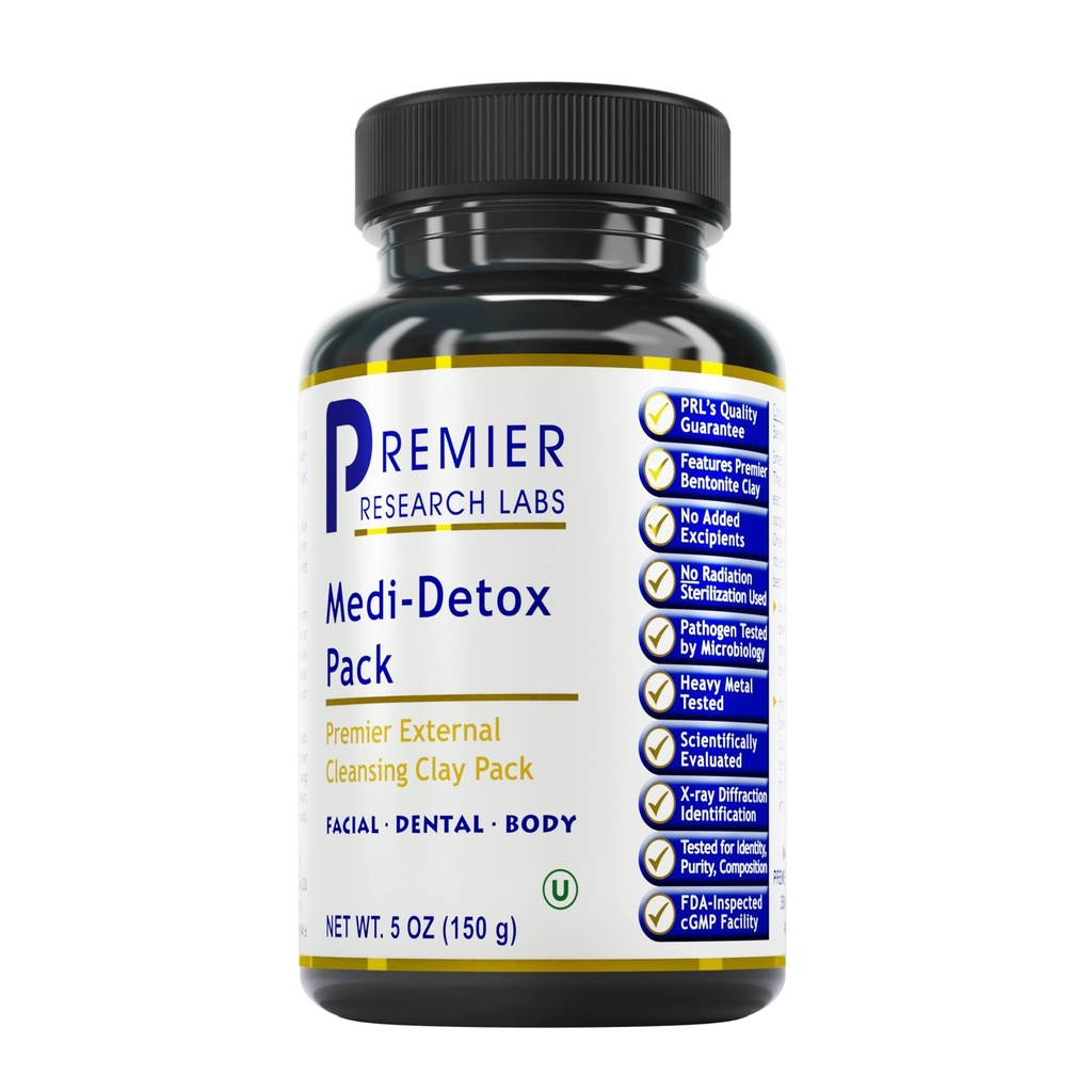 Premier Research Labs Medi-Dental Pack - Détoxification de l'argile volcanique - Nettoyage dentaire et corporel - avec des smectites de calcium Silice et des oxydes minéraux - 5 oz