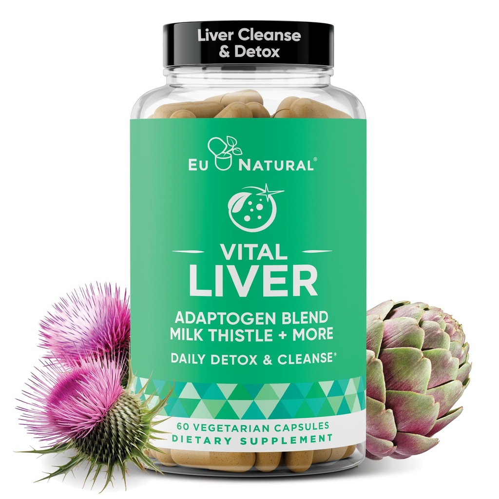 Vital Liver Cleanse Detox & Repair - 9-in-1 Leberunterstützungsergänzung - Milchdistel, Artichoke Extract, Turmeric, Adaptogens - Optimale Leberfunktion und Verdauungsgesundheit - 60 Vegetarische Weichkapseln