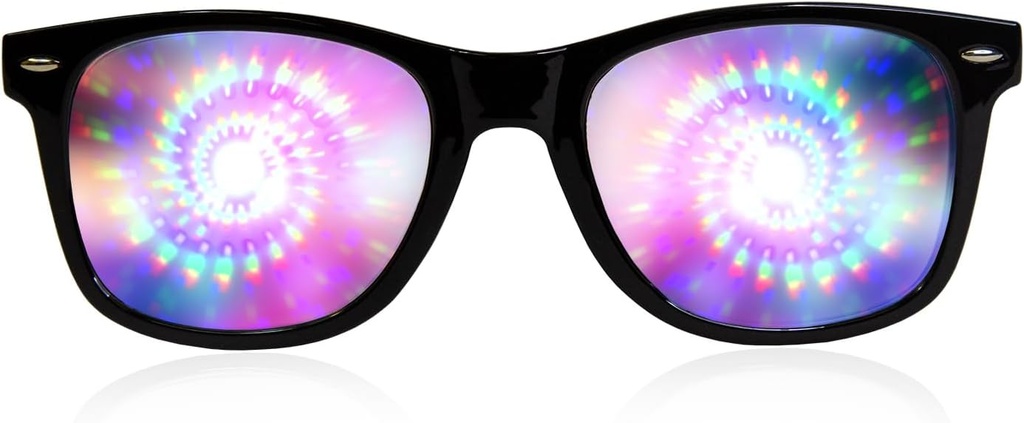 GloFX Black Frame Spiral Diffraction Glasses – Laser geätzt für Hypnotic Spiral Light Effects, flexibel &amp; langlebig für Raves & Festivals