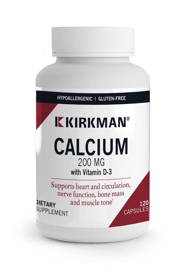 Kirkman's purest Calcium 200 mg - Capsules végétariennes hypoallergéniques 120 - Sans gluten et sans caséine
