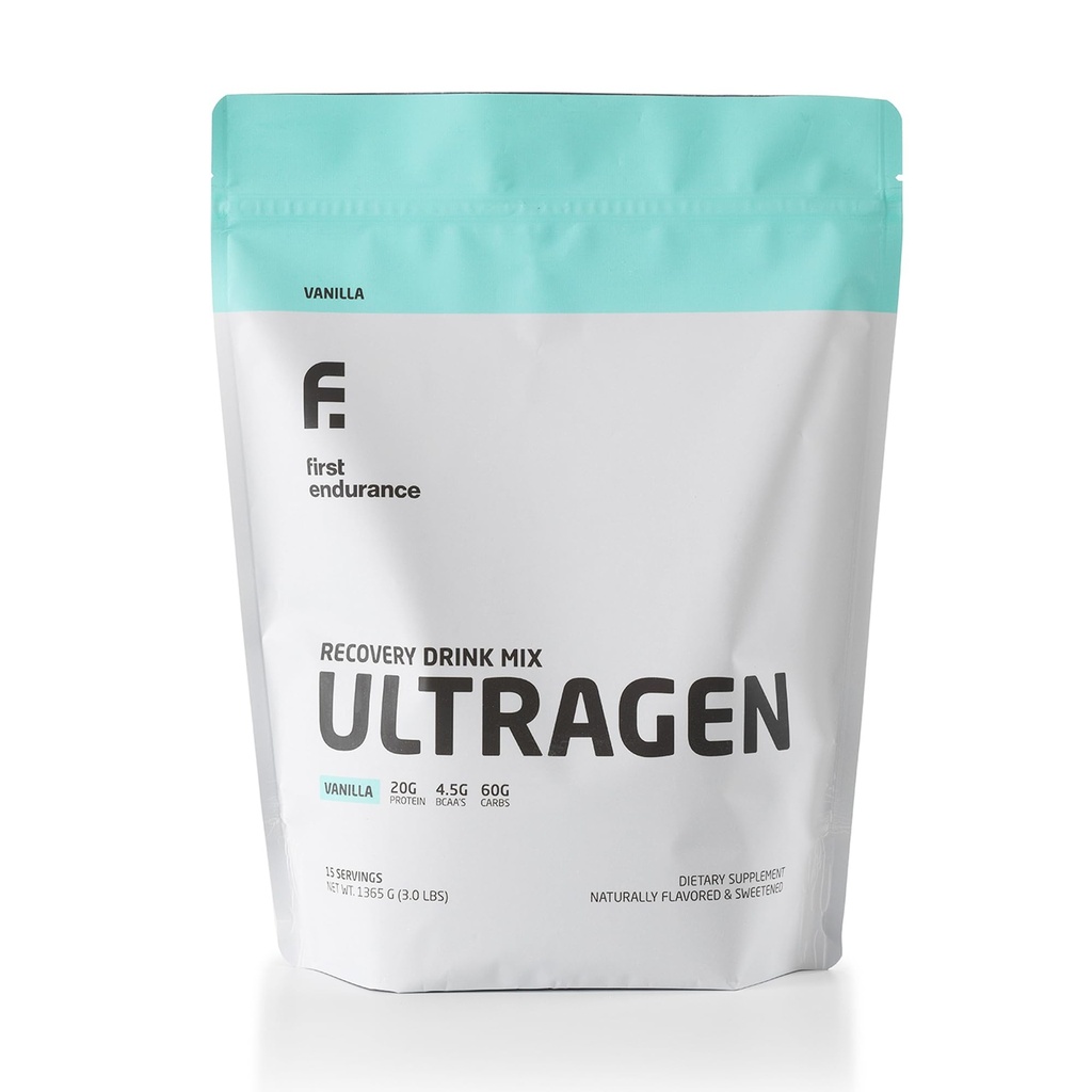 FIRST ENDURANCE Ultragen Workout Recovery Drink Powder, Protein Mix, steigert Energie, beschleunigt Erholung | Vanille, 15 Servierungen