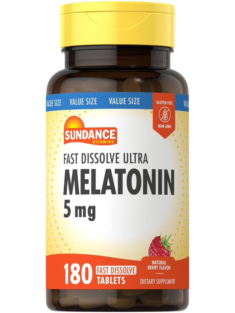 Sundance Melatonin 5mg Tablets | 180 Vegetarischer Graf | Fast Dissolve | Natural Berry Flavor | Vegetarisch, Non-GMO und Gluten kostenlose Ergänzung