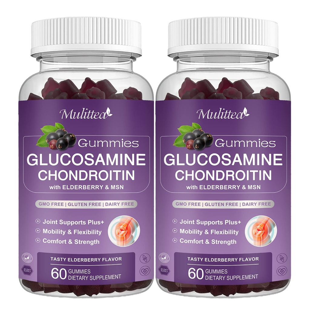 Mulittea Glucosamine Chondroitin Gummis - Extra Strength Joint Support Supplement mit MSM & Elderberry für Natural Joint, Antioxidant Immununterstützung für Erwachsene, Männer & Frauen-(2 Packung)