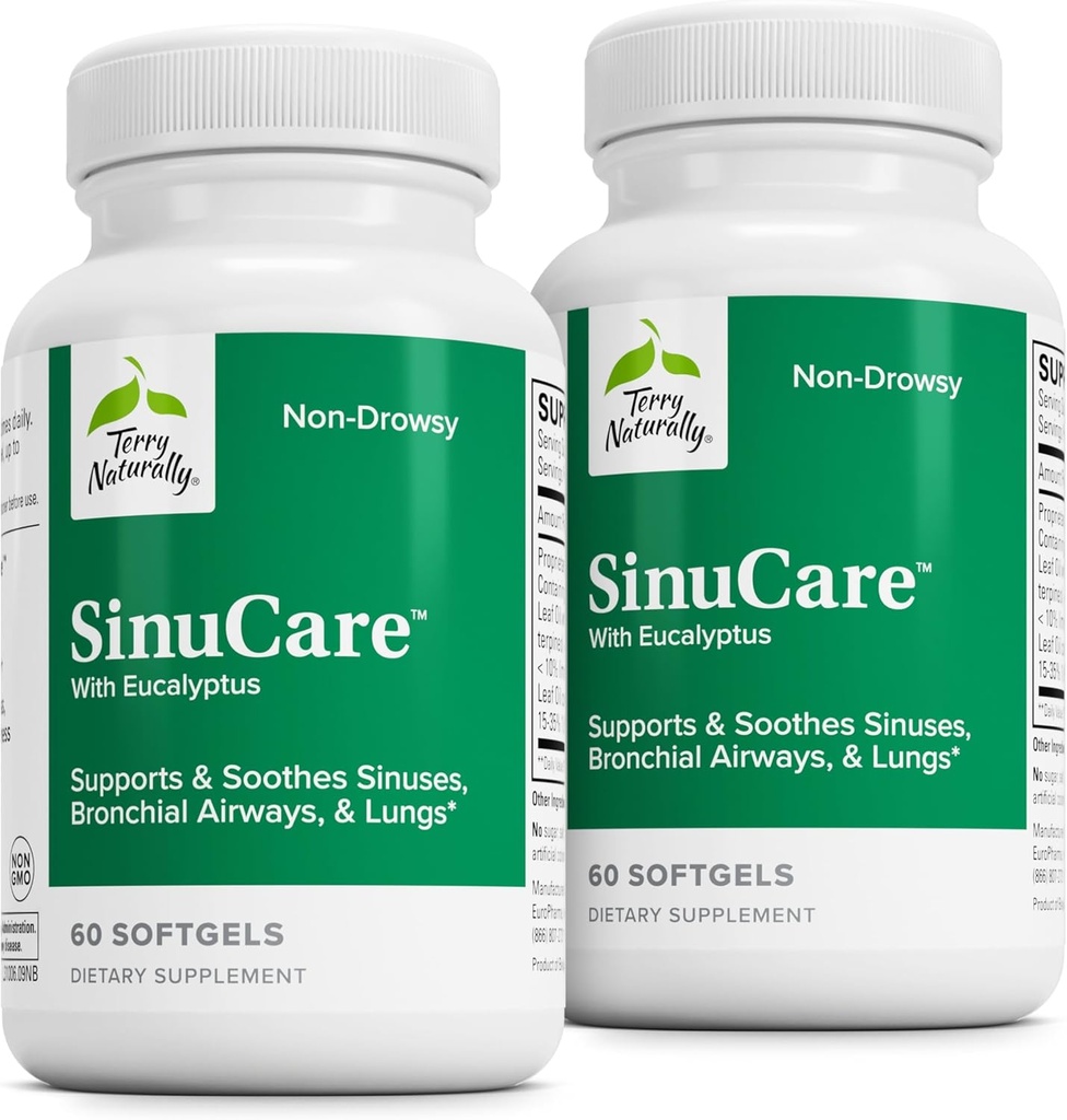 Terry Naturally SinuCare - Bronchial Wellness Support Supplement - Gesunde Sinus Aid - Nahrungsergänzungsmittel zur Unterstützung gesunder Lungen - 60 Softgel (2 Pack)