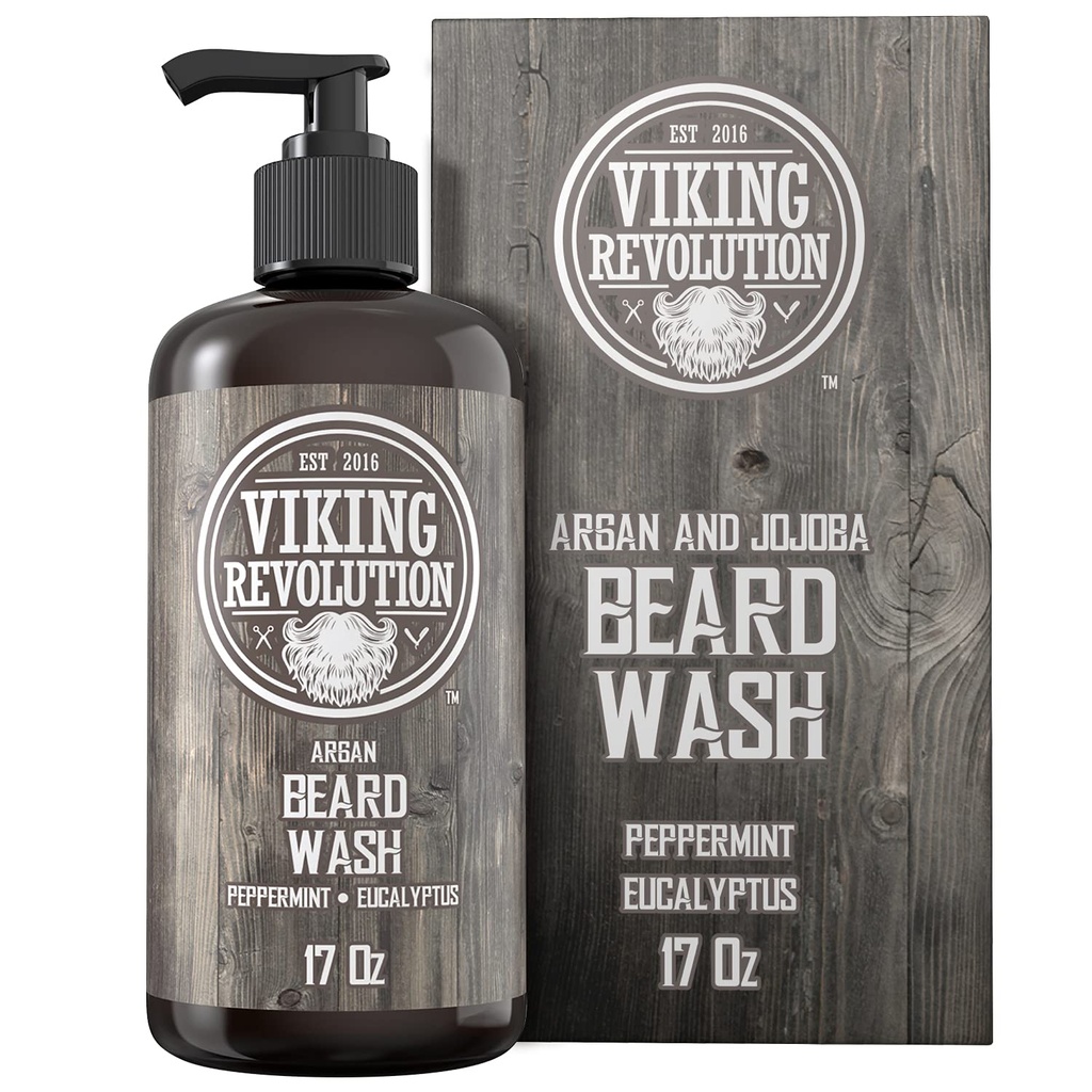 Bart Wash Shampoo w/Argan & Jojoba Öle - Weichen & Stärken - Natürliche Pfefferminze und Eucalyptus Duft - Bart Shampoo w/Beard Oil (17 oz Shampoo)