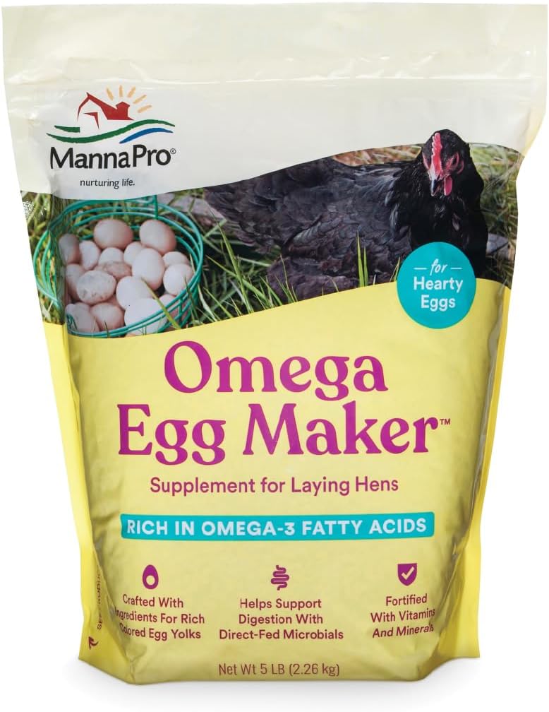 Manna Pro Omega Egg Maker, Hühnerfutter-Ergänzung für Laying Hens, Geflügel-Food mit Omega-3 Fettsäuren, Verdauungsunterstützung mit Fortified Vitamins & Minerals, 5 lbs