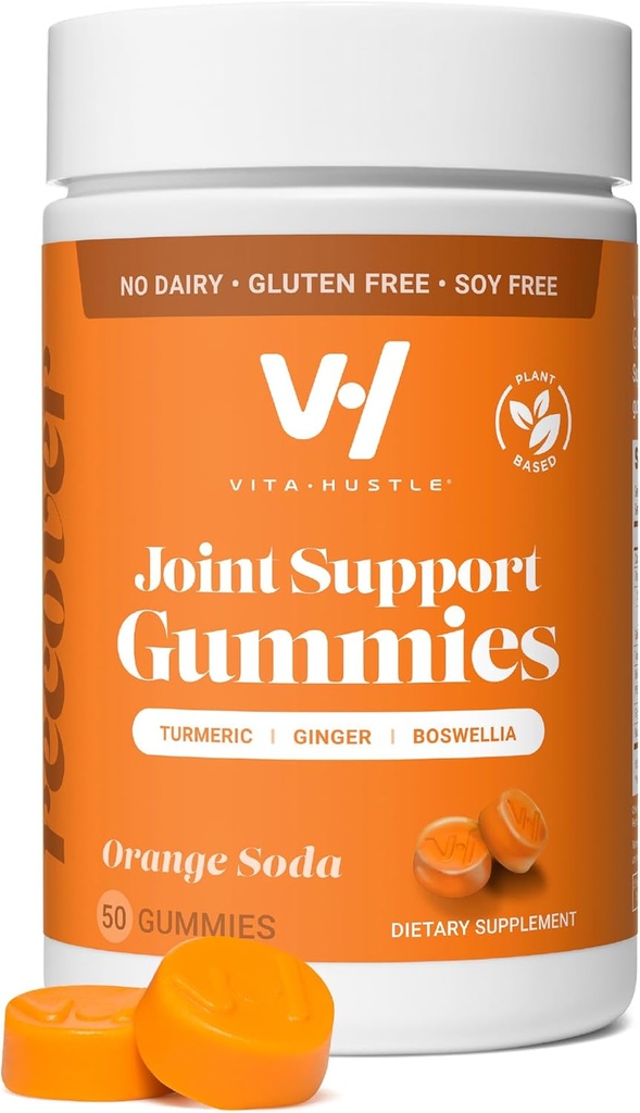 VitaHustle Turmeric Ginger Gummis, Muscle Recovery, Low Sugar, Vegan, Glutenfrei, Non GMO, Orange Flavor, 50 Count