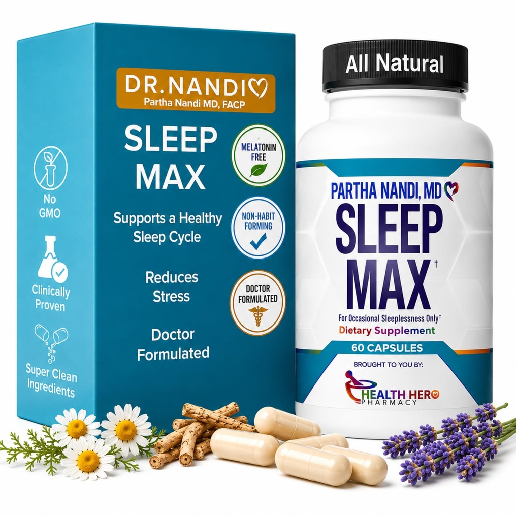 Dr. Nandi’s Sleep Max Natural Sleep Aid – Magnesium, GABA, 5-HTP & Taurine – REM Sleep & Deep Sleep Supplement ohne Melatonin – Non-Habit Forming Vegan Kräuter Sleep Aid – Non-GMO – 60 Kapseln