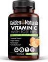 Golden Naturals Vitamin C mit All Natural Rose HIPS, 1000mg, Immun-Boosting-Unterstützung und Leistungsstarkes Antioxidans, hohe Absorption mit BioPerine, Verbesserung der Hautgesundheit, 90 Kapseln
