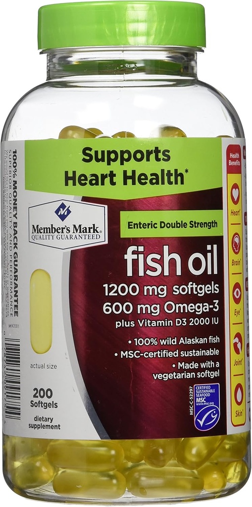 Mitglieder Mark Double Strength Fish Oil mit D3 - 200 ct.