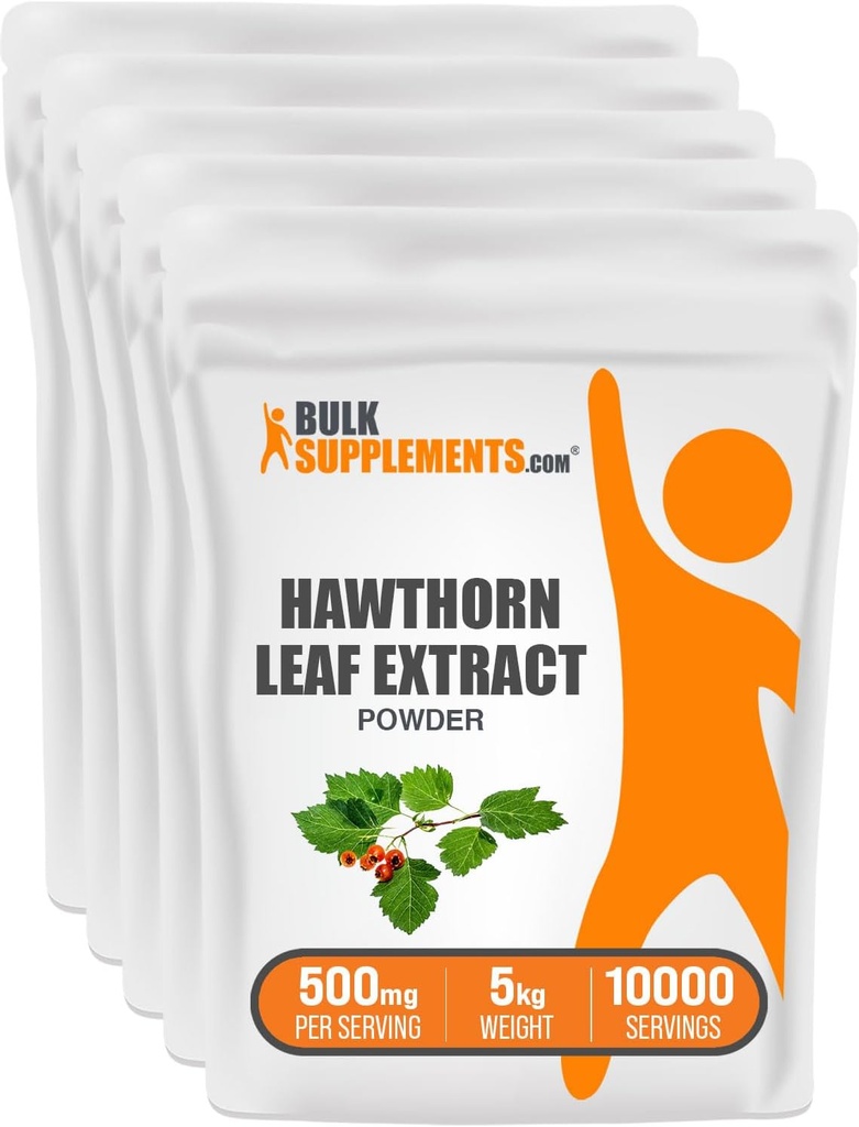 BulkSupplements.com Hawthorn Blatt Extrakt Pulver - Hawthorn Blatt Supplement - Kräuterergänzung, Vegan & Glutenfrei, 500mg pro Servierung, 5kg (11 lbs) (Pack mit 5)