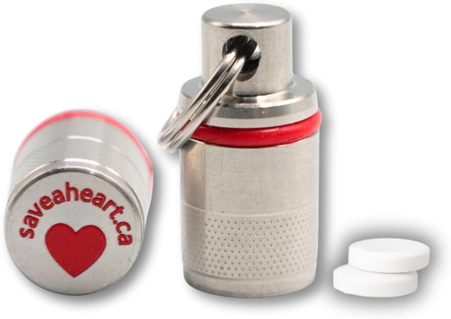 Porte-clés - Petit contenant imperméable pour comprimés d'aspirine - Fobine en acier inoxydable de qualité médicale - Porte-médicaments d'urgence portatif (2-Pack)