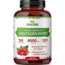 Zazzee Extra Strength Hawthorn Berry 20:1 Extrakt, 8000 mg Stärke, 2% Vitexin, 150 Vegan Kapseln, 5 Monate Versorgung, Konzentrat und Standardisierte Potent 20X Extrakt, Non-GMO und All-Natural