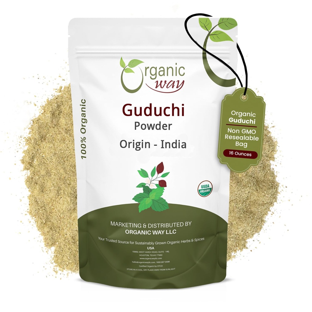 Bio Way Premium grade Poudre de Guduchi (Tinospora cordifolia) - Organic & Kasher Certifiés : crus, végétaliens, non OGM et sans gluten.