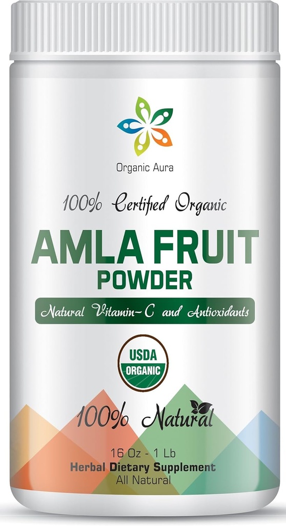Certified Organic Aura Amla Powder 16Oz - 1Lb. Powerhouse of Natural Vitamin C. Great Source of Antioxidants. Unterstützt Immunität und Vitalität.