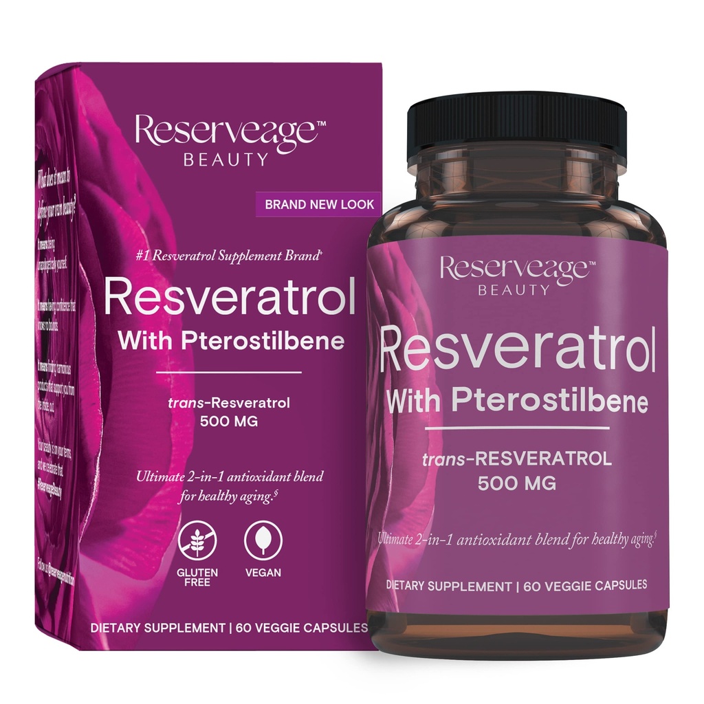 Reservation Beauté, Resvératrol 500 mg avec Pterostilbene, Supplément antioxydant pour le soutien immunitaire et la santé cardiaque, soutient le vieillissement en santé, Paléo, Keto, 60 Capsules (60 portions)