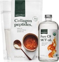 Natural Force Organic MCT Oil + Grass Fed Collagen Peptides Bundle – Organic, Non GMO, 100% Pure Coconut MCTs & Hydrolyzed Type I and III Collagen Protein - 16 Ounce Bottle and 11.7 Ounce Bag