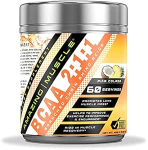 Erstaunlich Muskel BCAA 2:1 Verzweigte Aminoketten Säure Ergänzung | 6000 Mg pro Servieren | Pina Colada Flavor | 60 Servietten