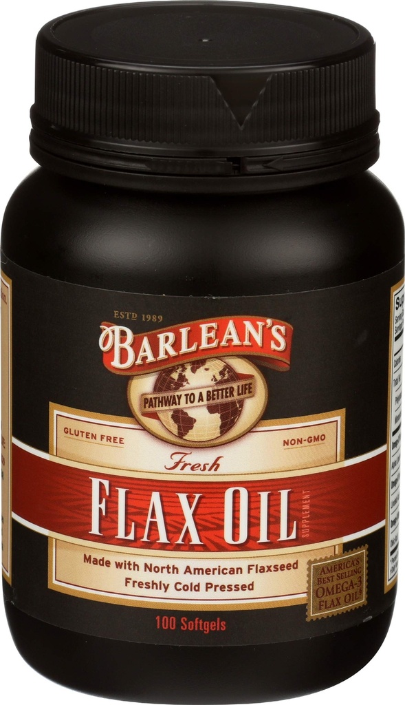 Barleans Omega 3 6 9 Flaxseed Öl-Ergänzungen, kaltgepresste Flax Seed Supplement Softgels mit 1650 mg ALA Fettsäuren, 100 Zähler