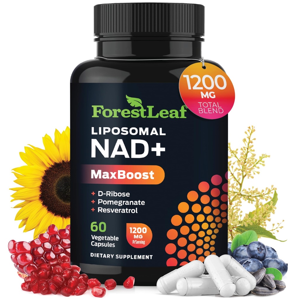 Supplément NAD+ - 500mg de NAD Plus pur pour l'énergie, la focale, la peau et l'anti-âge - Suppléments NAD non-OGM sans gluten pour les femmes et les hommes (60 Nombre (paquet de 1), NAD+ Resveratrol)