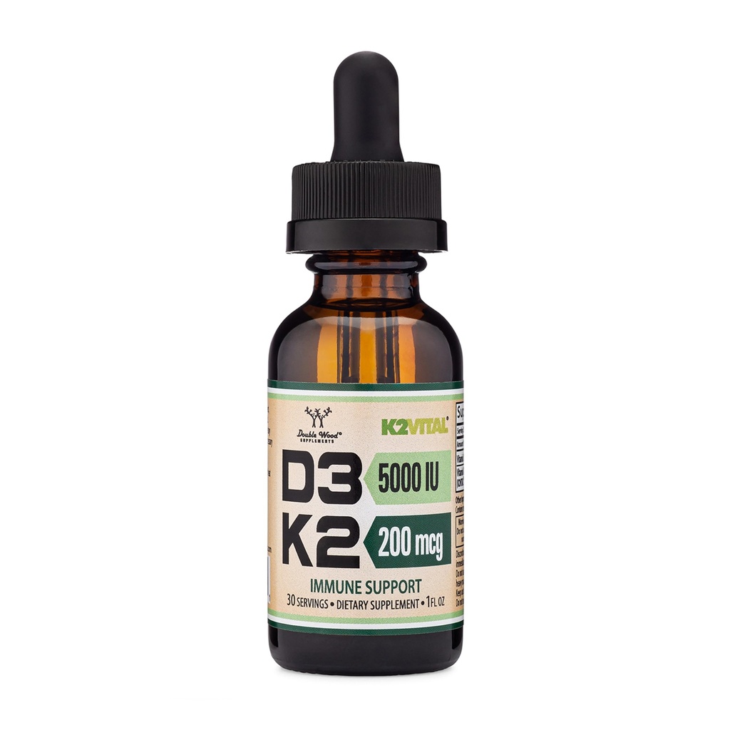 Vitamin D3 K2 5.000 IU Flüssigkeitstropfen (5.000 IU von D3 und 200mcg von 99,9% All-Trans Patentiertes K2 MK-7 (K2Vital)) Max Absorptionsflüssigkeit Vitamin D Tropfen (30 Portionen) von Double Wood
