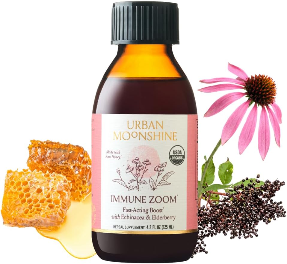 Urban Moonshine Immune Zoom - Fast-Acting Immunität Boost - Organic Elderberry Syrup - Echinacea - Raw Honey - Certified Organic - Natural - 4.2 Fl Oz