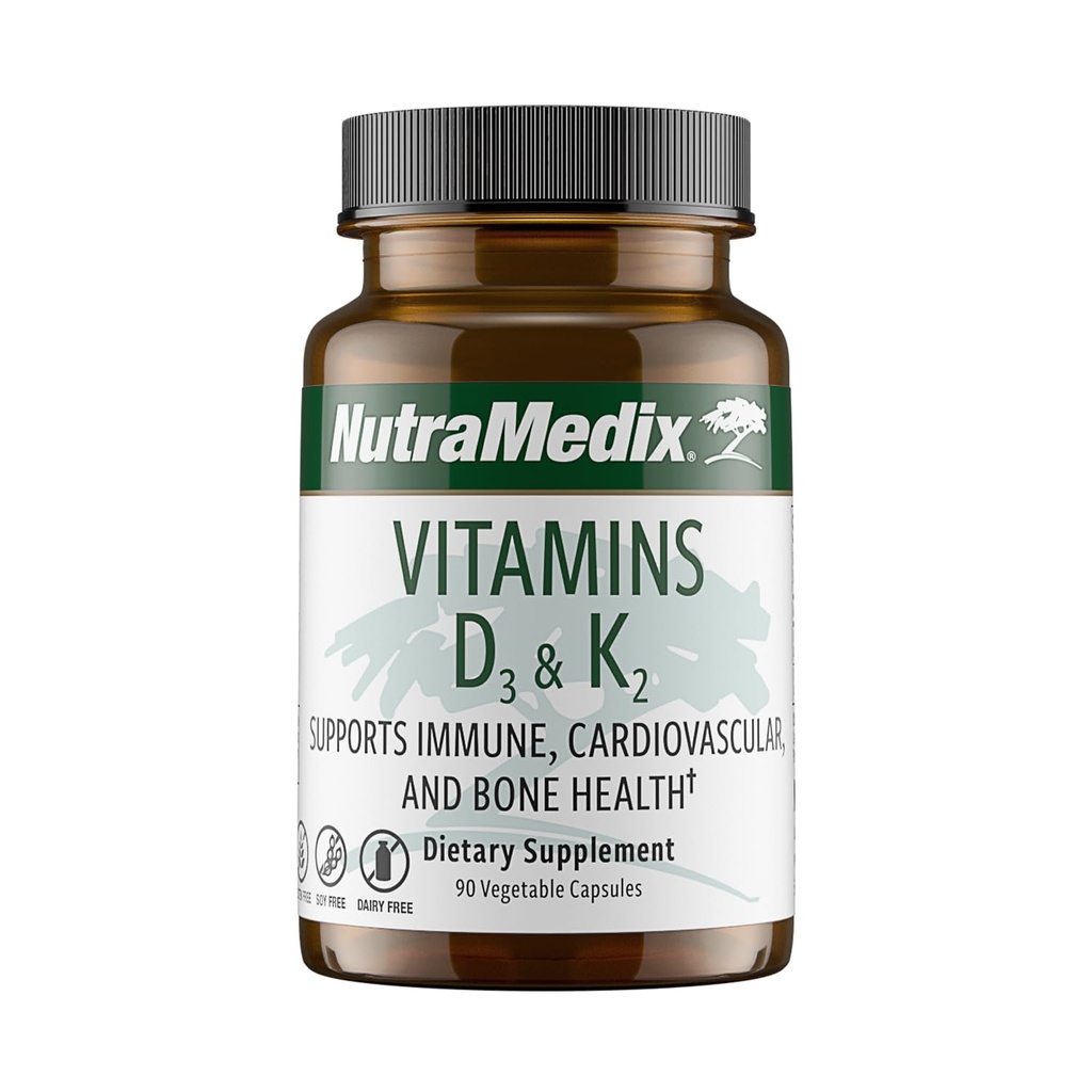NutraMedix Vitamin D3 und K2 Immununterstützungsergänzung für Damen und Herren - Unterstützung Herzgesundheit - Kann Assist mit Calcium Metabolismus (90 Kapseln)