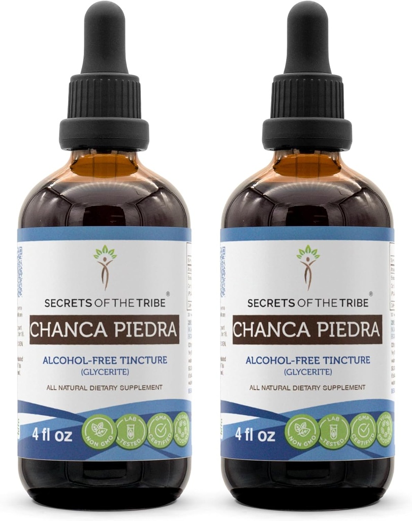 Secrets of the Tribe Chanca Piedra Alcohol-Free Tincture Extract, Chanca Piedra (Phyllanthus niruri) Getrocknete Kräuterzusatz (2x4 FL OZ)
