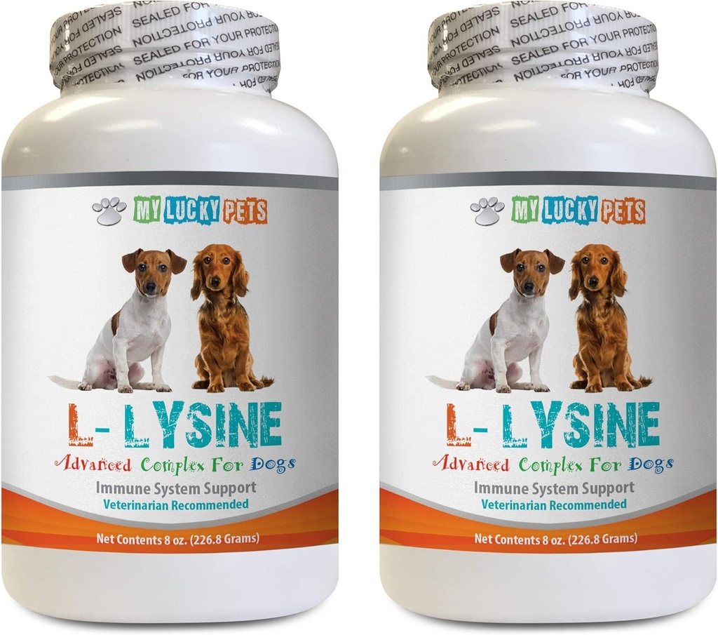 Soin immunitaire pour chien - Poudre de LYSINE pour chien - Forme de poudre pure - Support du système immunitaire - Vet recommandé - l-lysine pour chien - 2 bouteilles (16oz 453,6 grammes)
