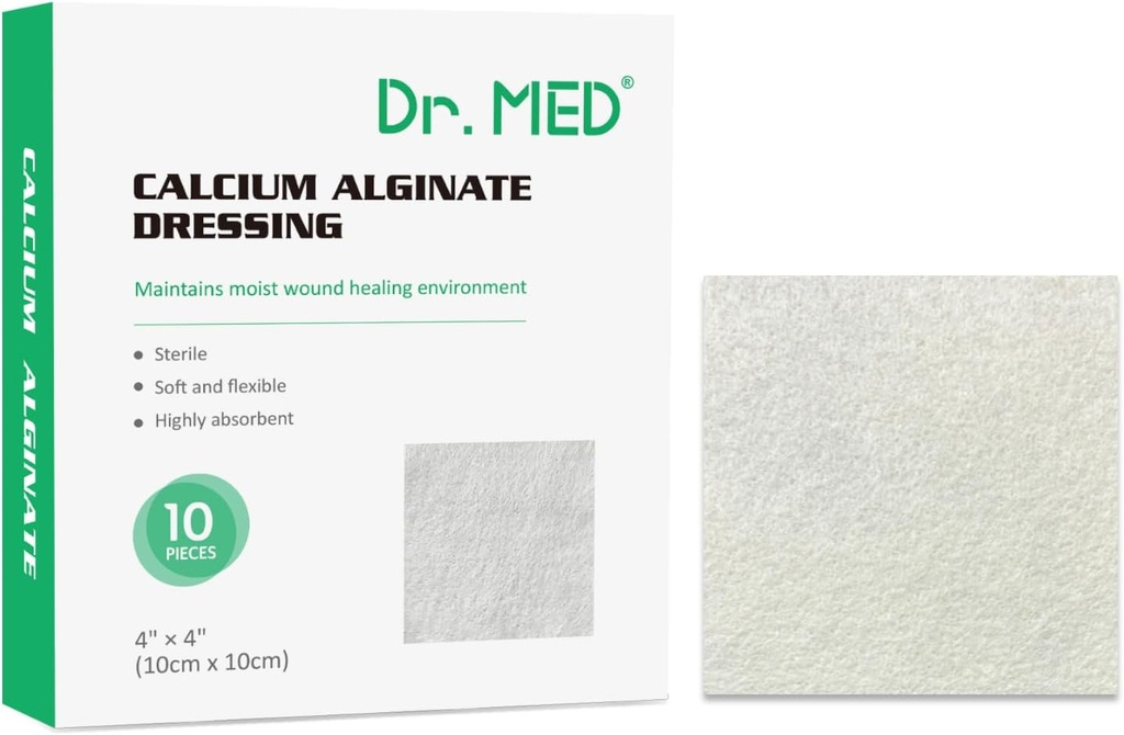 Dr. Med Kalzium Alginat Wound Dressing 4"x4", 10 Individuelle Pack High Absorption Dressing Gauze, Non-Stick Pads, Weiche und bequeme Patch für Wund Pflege, schneller Heilung