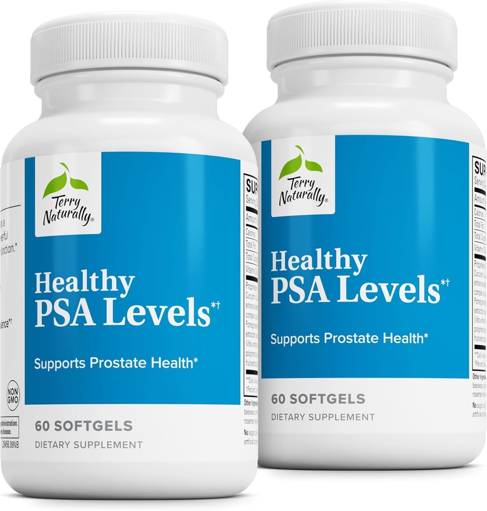 Terry Naturally Healthy PSA Levels - Nahrungsergänzungsmittel für gesunde Prostata und Hormon Balance Unterstützung - Kräuterergänzung mit Curcumin, Turmeric Essential Oil & Grape Seed Extract - 60 Softgels