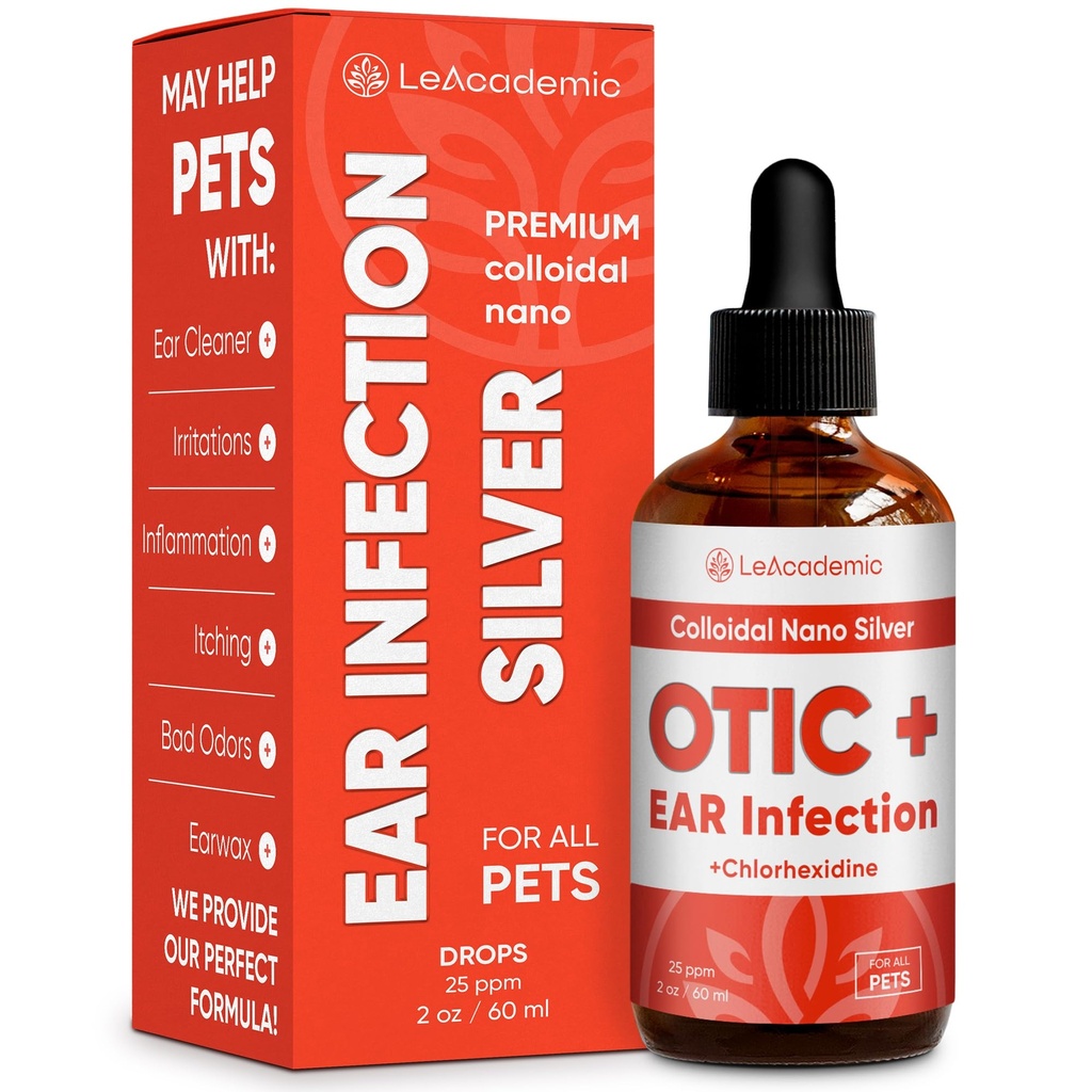 Hund Ohr Infektion Behandlung | OTIC+ Ohr Infektionsbehandlung für Hunde & Katzen | Katzenreiniger Tropfen | Chlorhexidin Wash für Tiere | Hilft mit Otischen Irritationen & Juckreize | Nano Silber | 2 Oz