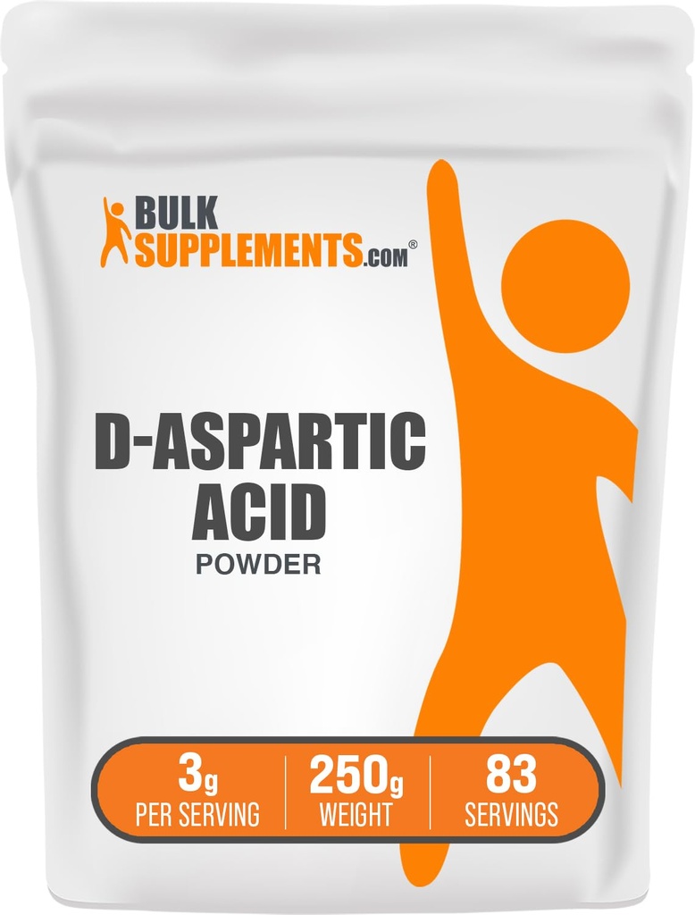 BulkSupplements.com D-Aspartic Acid Powder - D-Aspartic Acid Supplement für Herren, Unflavored Amino Acid - Rein & Glutenfrei, 3g pro Servierung, 250g (8.8 oz) (Pack von 1)