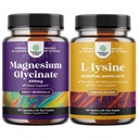 Ensemble de capsules de glycinate de magnésium pour les femmes et les hommes pour l'humeur et la relaxation et les acides aminés essentiels L-lysine pour la santé des yeux soins des lèvres os soutenir le système immunitaire soutenir la croissance musculaire