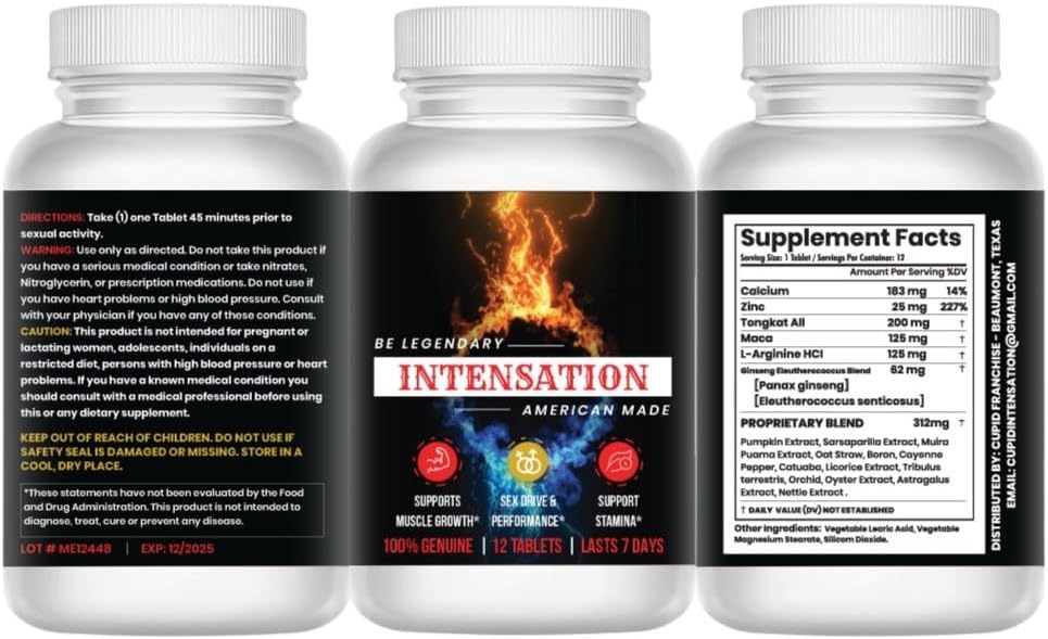 INTENSATION - Male Supplement - Alle natürlichen Stamina-Unterstützung - Last Longer - Größe, Stärke & Stamina erhöhen - Energieniveau verbessern - Vitalität optimieren - 12 Tabletten