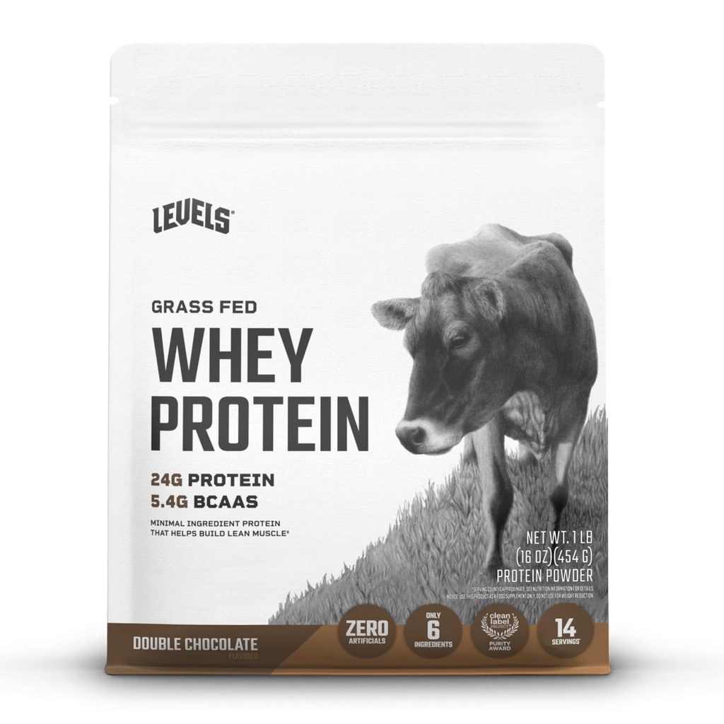 Niveaus Gras Fed Whey Protein Pulver, keine Künstlichkeiten, 24G Protein, Doppelschokolade, 1LB