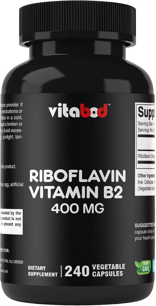 Vitamin B2 (Riboflavin) 400 mg 240 Vegetarian Capsules - Support Cellular Energy and Red Blood Cell Production